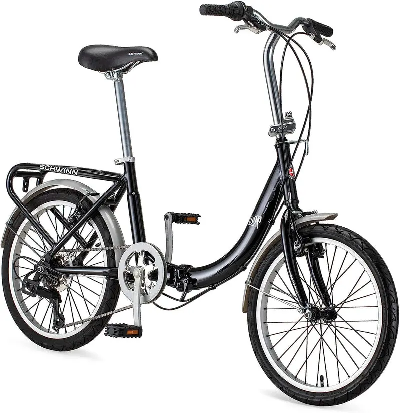 Schwinn Loop Folding Adult Bike – 20-Inch Wheels, 7-Speed Shimano Drivetrain, Lightweight Aluminum Frame