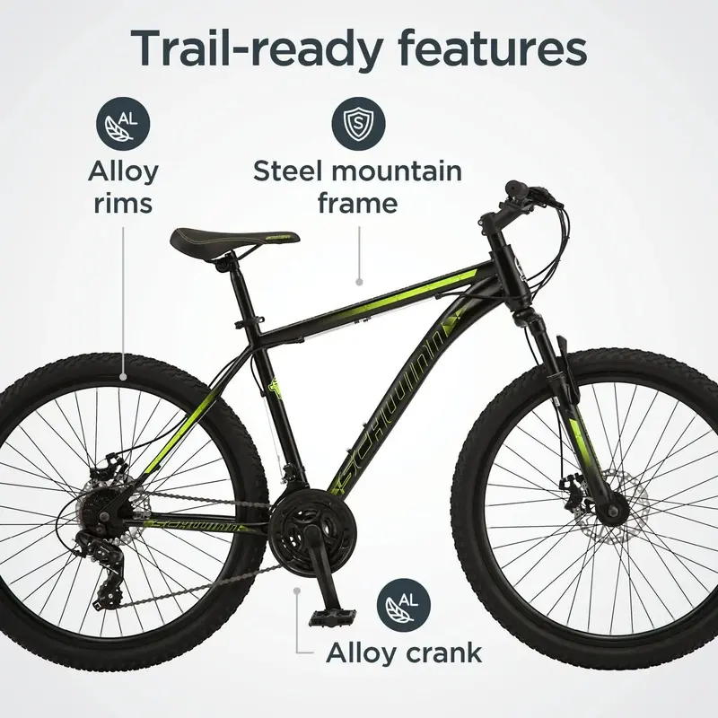 Schwinn Sidewinder Men’s 26-Inch Mountain Bike – 21-Speed Drivetrain, Alloy Frame, All-Terrain Tires (Black)