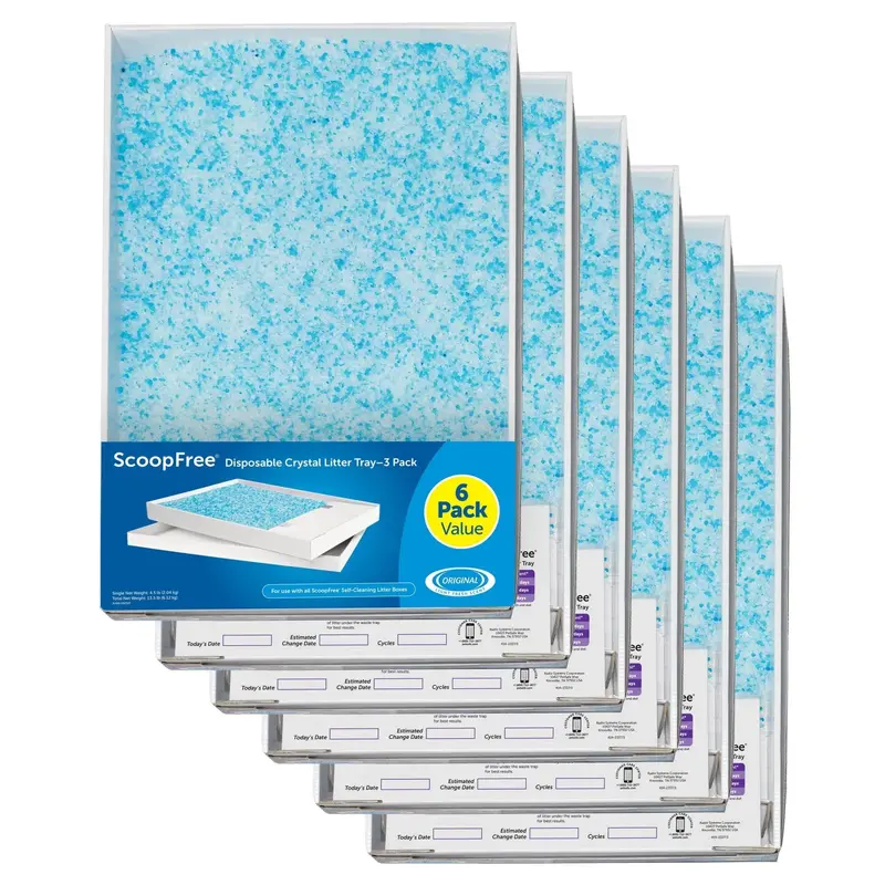 ScoopFree Complete Blue Crystal Litter Tray Refill Pack – 6 Disposable Trays with Leak-Proof Liners and Low-Tracking Formula