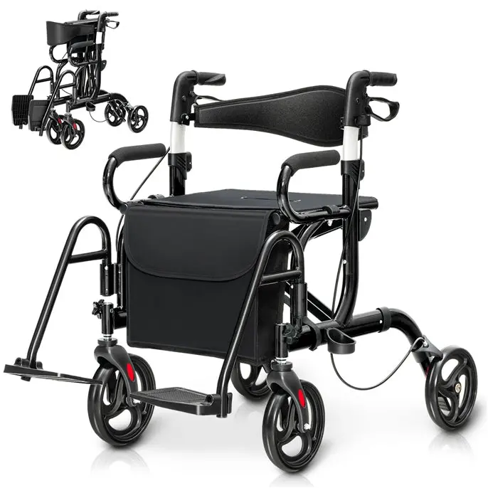 Senior-Friendly 2-in-1 Rollator Walker with Built-in Seat and Medical-Grade Support