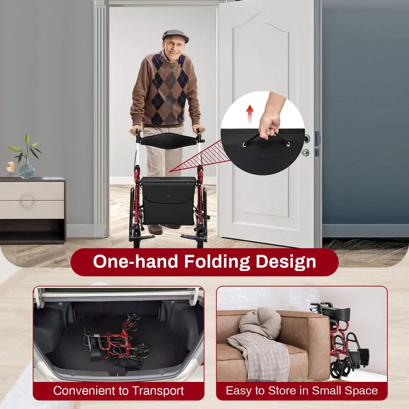Senior-Friendly 2-in-1 Rollator Walker with Built-in Seat and Medical-Grade Support