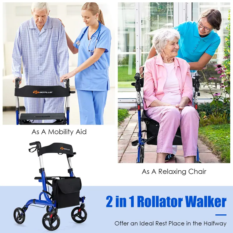 Senior-Friendly Rollator Walker – Convertible 2-in-1 Design with Resting Seat