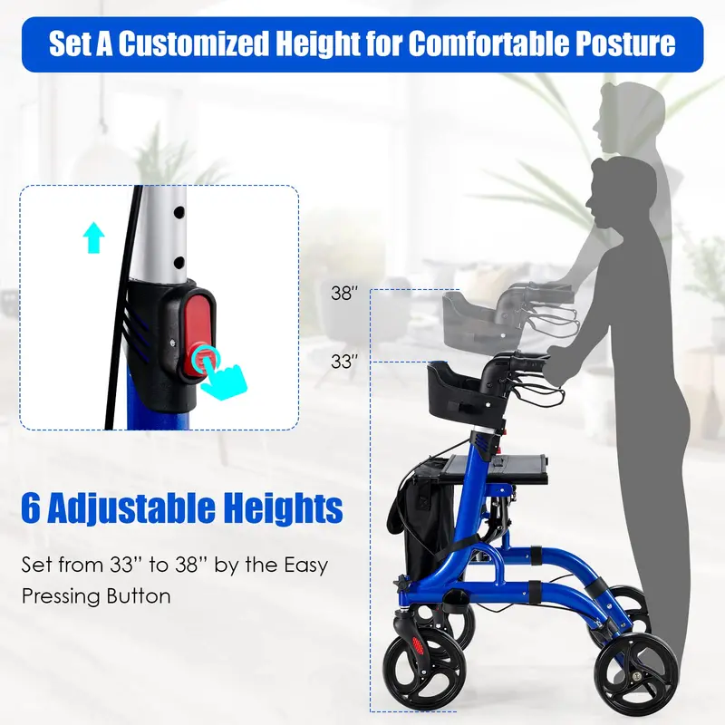 Senior-Friendly Rollator Walker – Convertible 2-in-1 Design with Resting Seat
