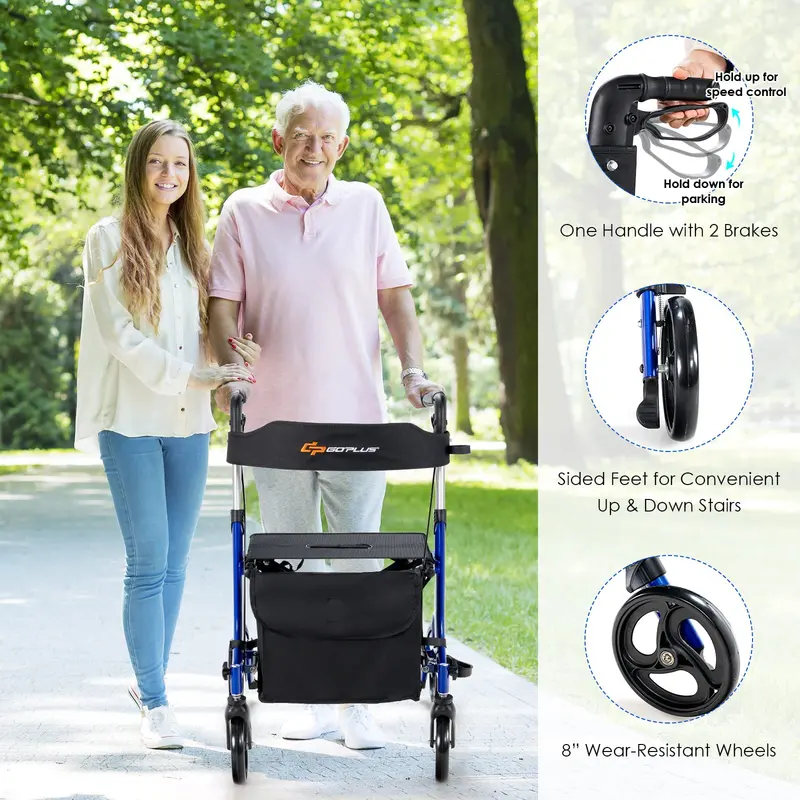 Senior-Friendly Rollator Walker – Convertible 2-in-1 Design with Resting Seat