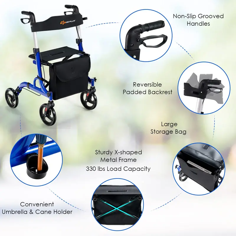 Senior-Friendly Rollator Walker – Convertible 2-in-1 Design with Resting Seat