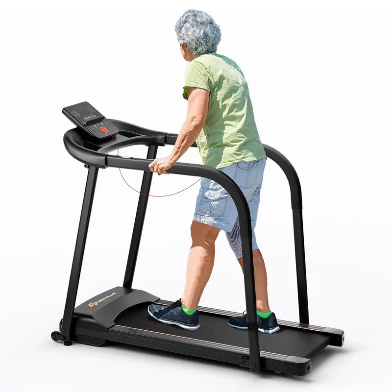 Senior-Friendly Walking Treadmill — Low-Impact Home Fitness Machine with Long Handrails, 300-Lb Capacity, and Pulse Sensors