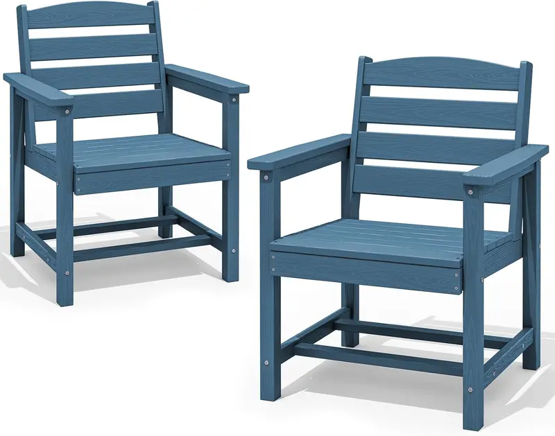 SERWALL 7-Piece HDPE Outdoor Dining Set – Weather-Resistant Patio Table with Umbrella Hole + 6 Stackable Chairs (Blue)