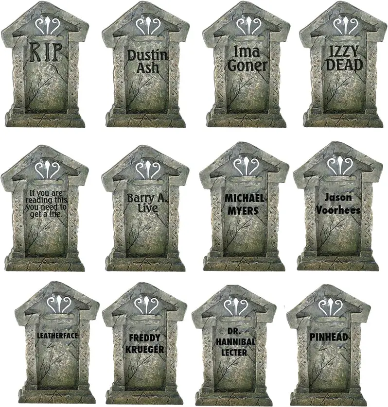 Set of 12 Spooky Halloween Tombstone Yard Decorations for Cemetery Displays