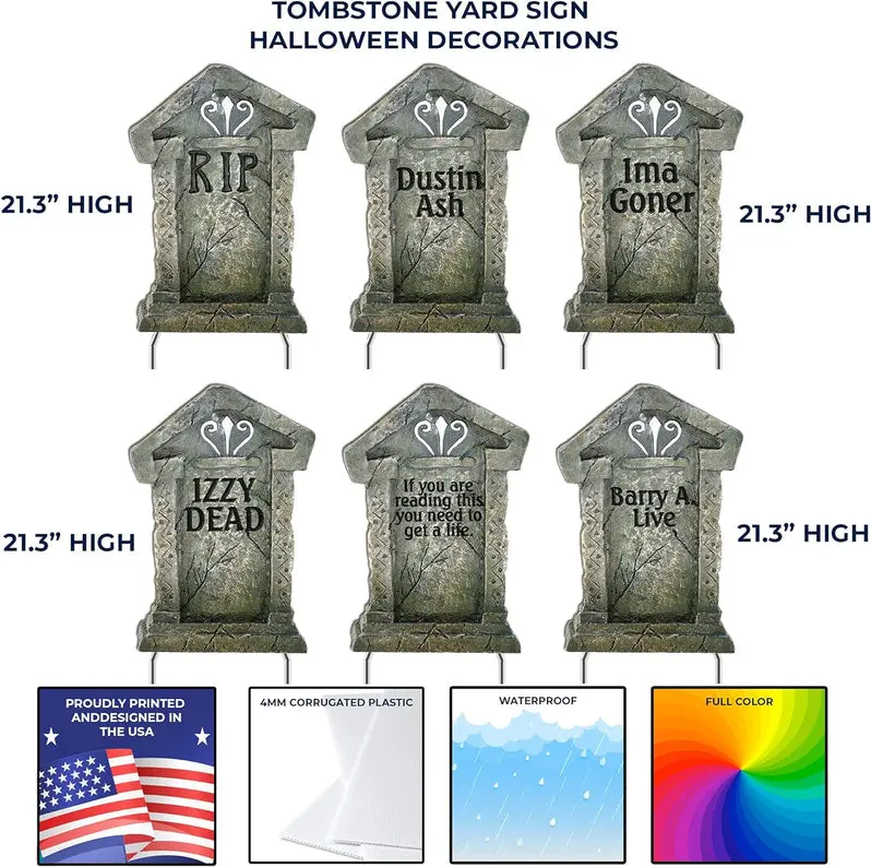 Set of 12 Spooky Halloween Tombstone Yard Decorations for Cemetery Displays