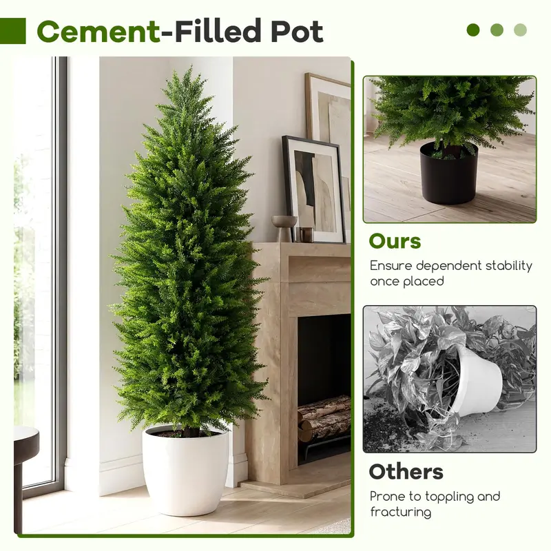 Set of 2 Artificial Cedar Cypress Plants in Cement-Filled Pots (4 FT Tall)
