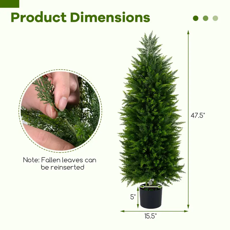 Set of 2 Artificial Cedar Cypress Plants in Cement-Filled Pots (4 FT Tall)