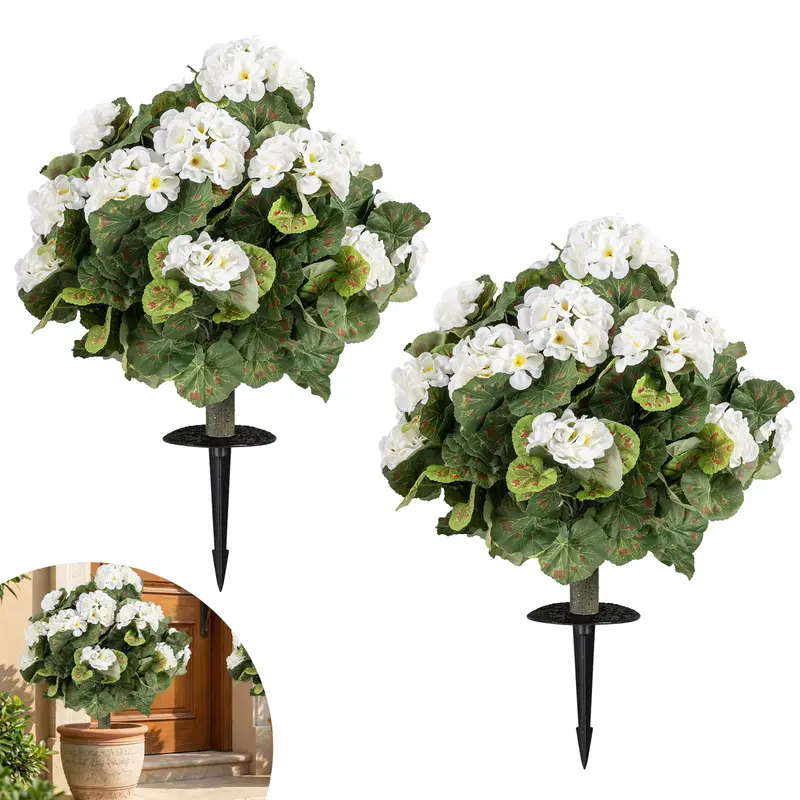 Set of 2 Begonia Ball Topiaries – 22.5-Inch Artificial Plants with Ground Anchors