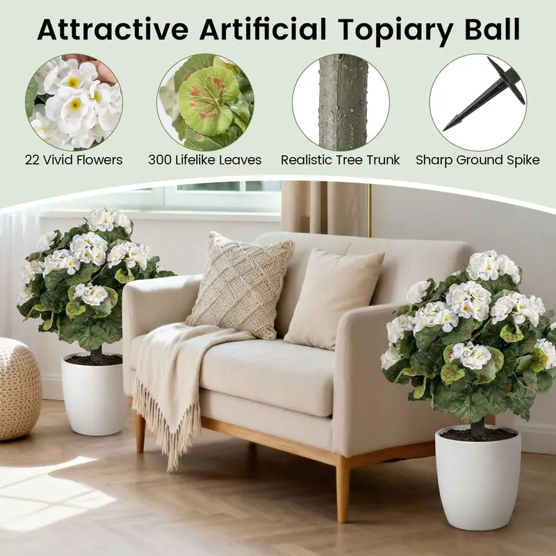 Set of 2 Begonia Ball Topiaries – 22.5-Inch Artificial Plants with Ground Anchors