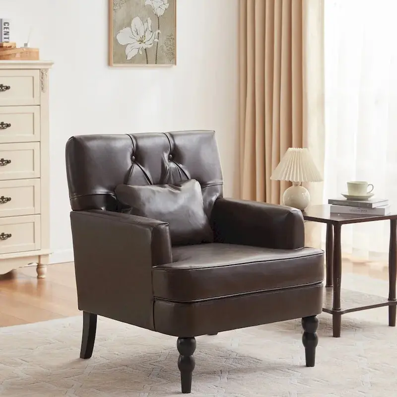 Set of 2 Button-Tufted Accent Armchairs – Upholstered Swivel Chairs with Lumbar Support Pillows