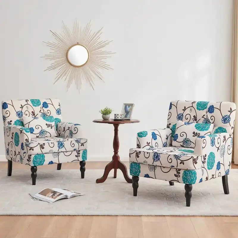 Set of 2 Button-Tufted Accent Armchairs – Upholstered Swivel Chairs with Lumbar Support Pillows