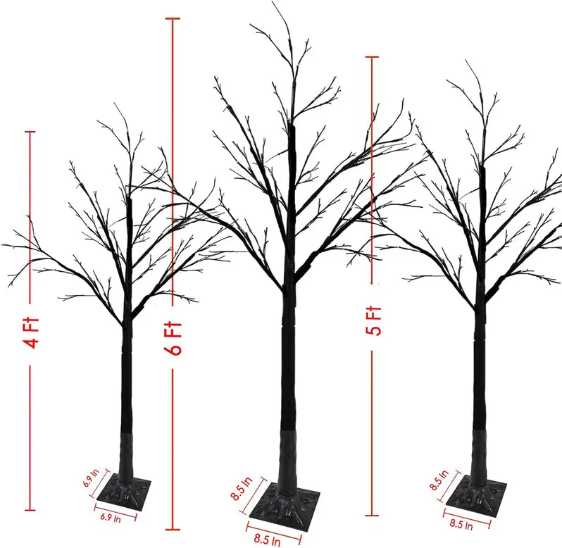 Set of 3 Glow-in-the-Dark Halloween Birch Trees – 96 Total LED Lights