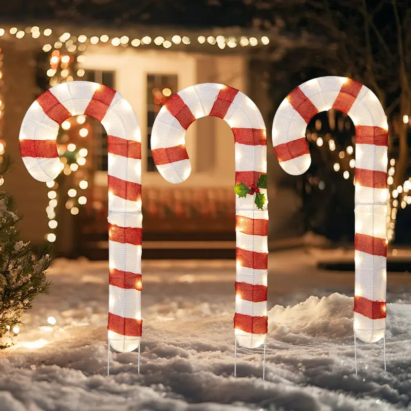 Set of 3 Lighted Candy Cane Decorations with 75 Warm White LEDs Each 2