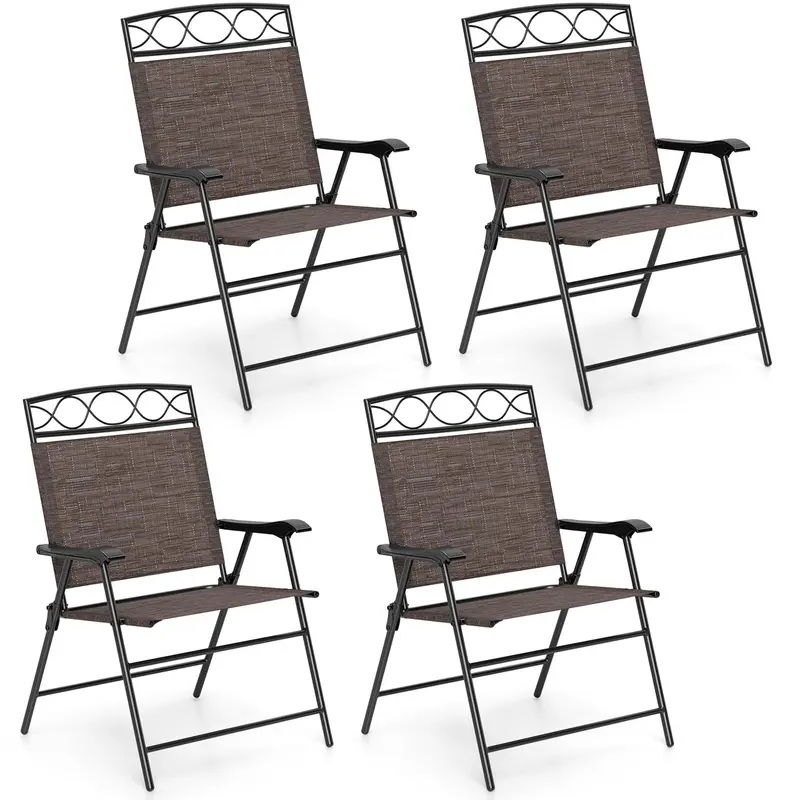 Set of 4 Foldable Outdoor Patio Chairs – Powder-Coated Metal Frame, Armrests & Contoured Back Support
