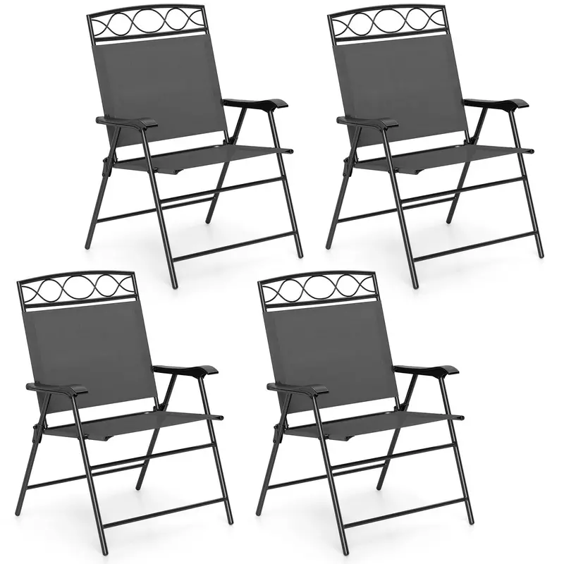 Set of 4 Foldable Outdoor Patio Chairs – Powder-Coated Metal Frame, Armrests & Contoured Back Support 2