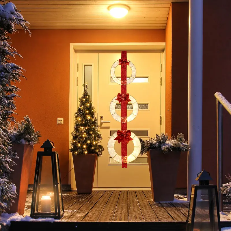 Set of Three 5.8-Foot Lighted Holiday Wreaths with 450 LEDs and Elegant Red Ribbon Accents 2