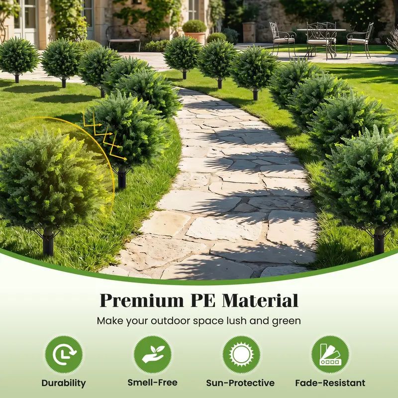 Set of Two 27.5-Inch Artificial Cypress Topiaries – UV-Resistant Patio & Porch Decor