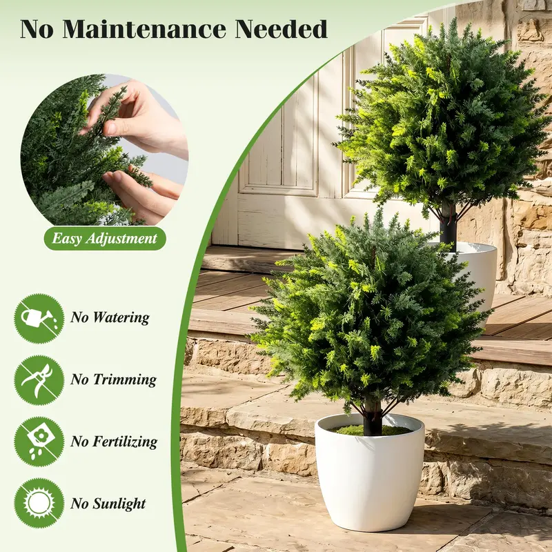 Set of Two 27.5-Inch Artificial Cypress Topiaries – UV-Resistant Patio & Porch Decor