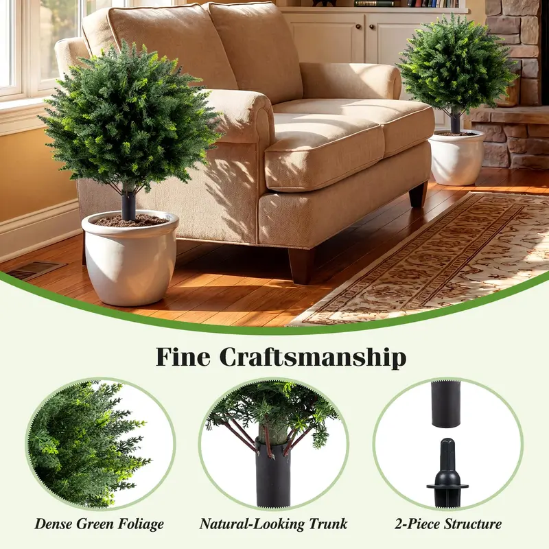 Set of Two 27.5-Inch Artificial Cypress Topiaries – UV-Resistant Patio & Porch Decor