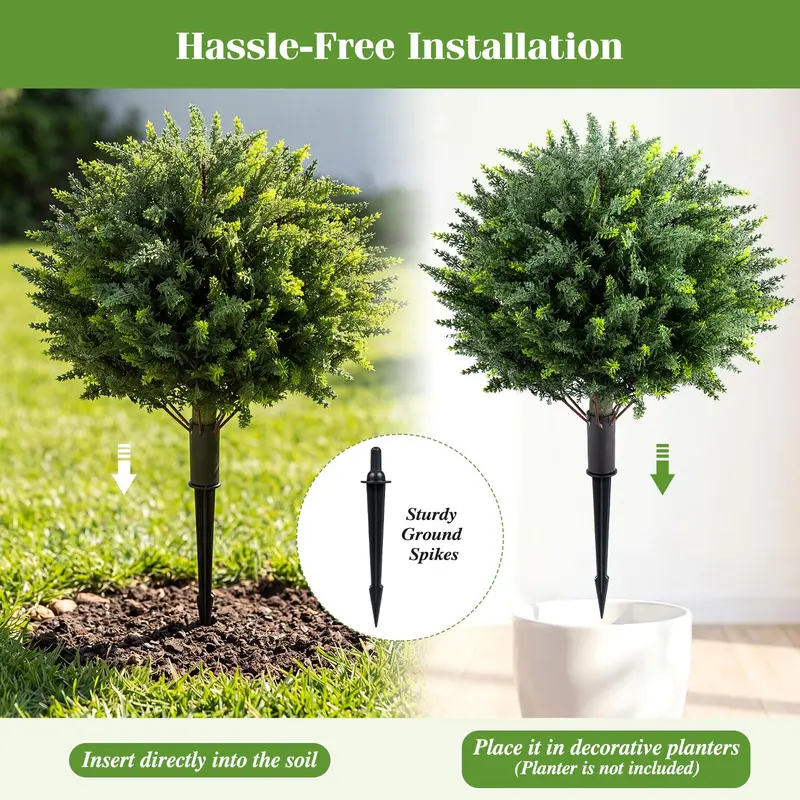 Set of Two 27.5-Inch Artificial Cypress Topiaries – UV-Resistant Patio & Porch Decor
