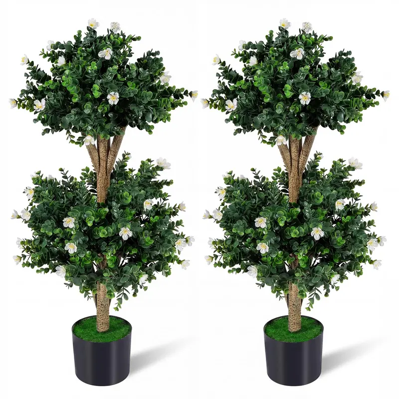 Set of Two 3-Foot Double-Ball Boxwood Topiaries for Porch or Entryway Decoration 2