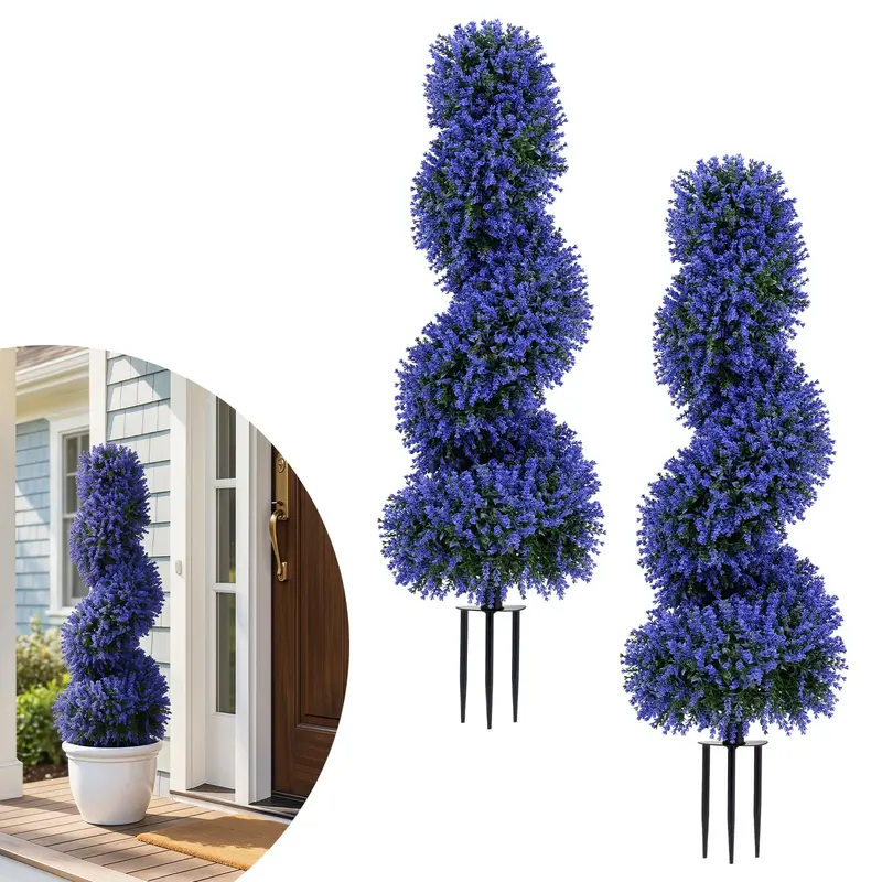 Set of Two 3-Foot Realistic Fake Rose Bushes – UV-Protected Outdoor Faux Plants with Ground Spikes