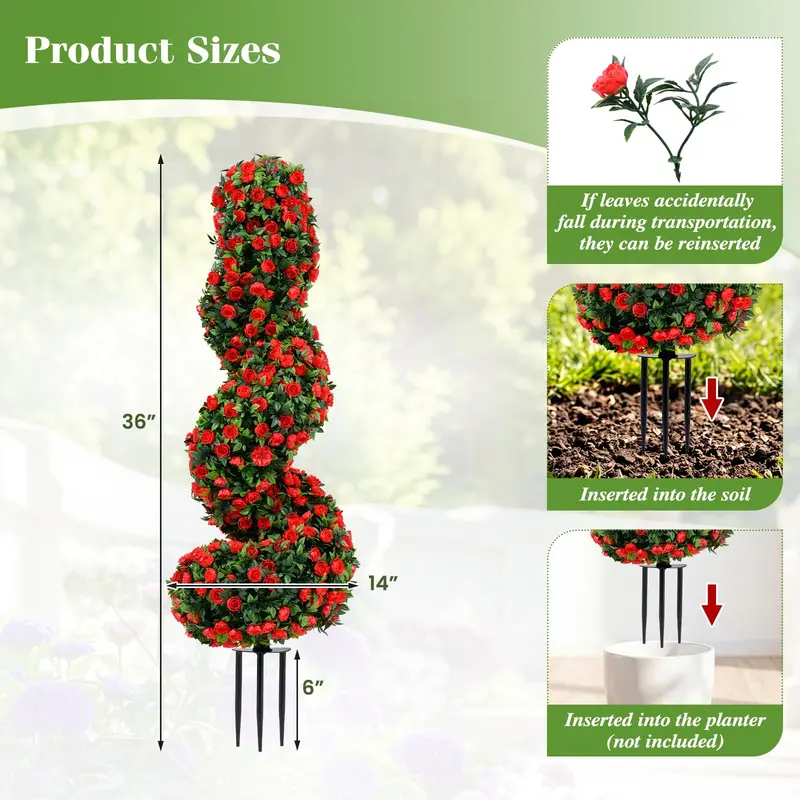Set of Two 3-Foot Realistic Fake Rose Bushes – UV-Protected Outdoor Faux Plants with Ground Spikes