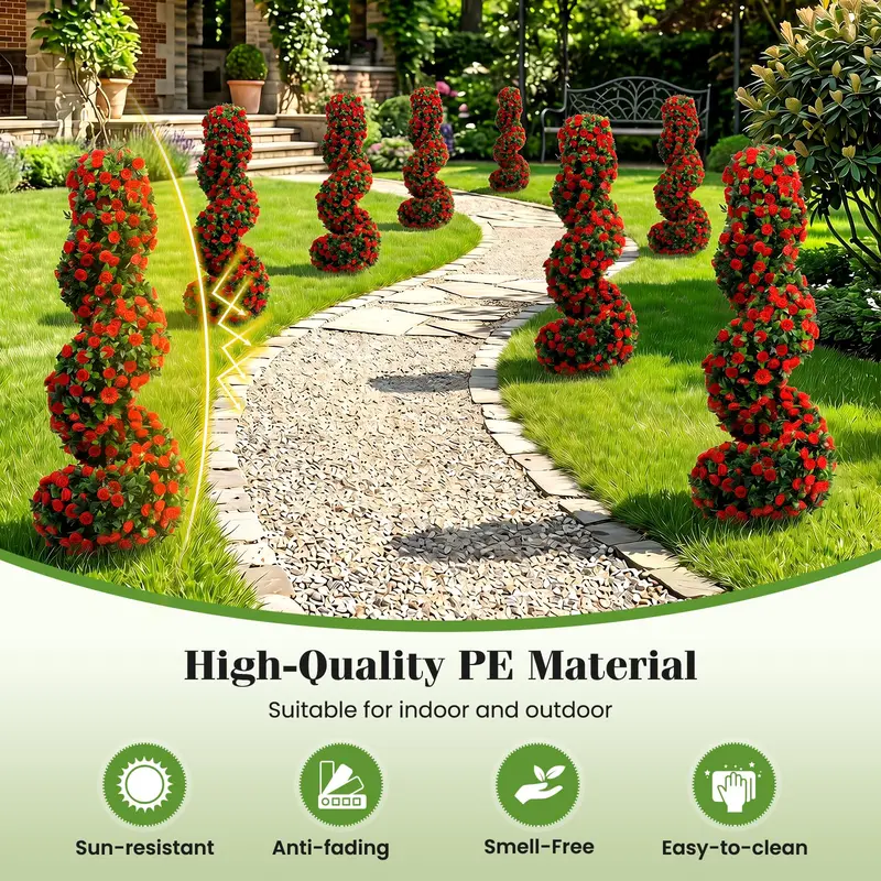 Set of Two 3-Foot Realistic Fake Rose Bushes – UV-Protected Outdoor Faux Plants with Ground Spikes