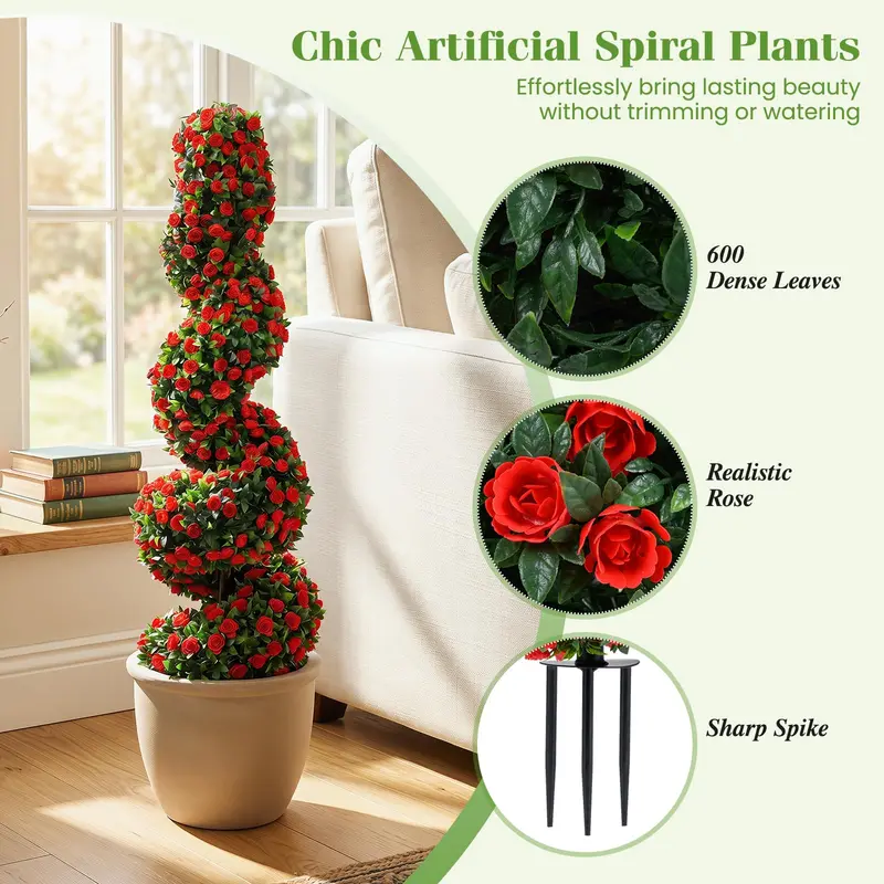Set of Two 3-Foot Realistic Fake Rose Bushes – UV-Protected Outdoor Faux Plants with Ground Spikes