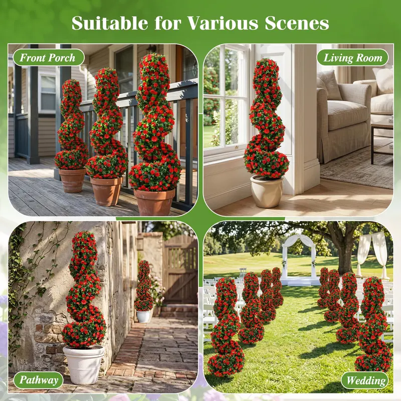 Set of Two 3-Foot Realistic Fake Rose Bushes – UV-Protected Outdoor Faux Plants with Ground Spikes