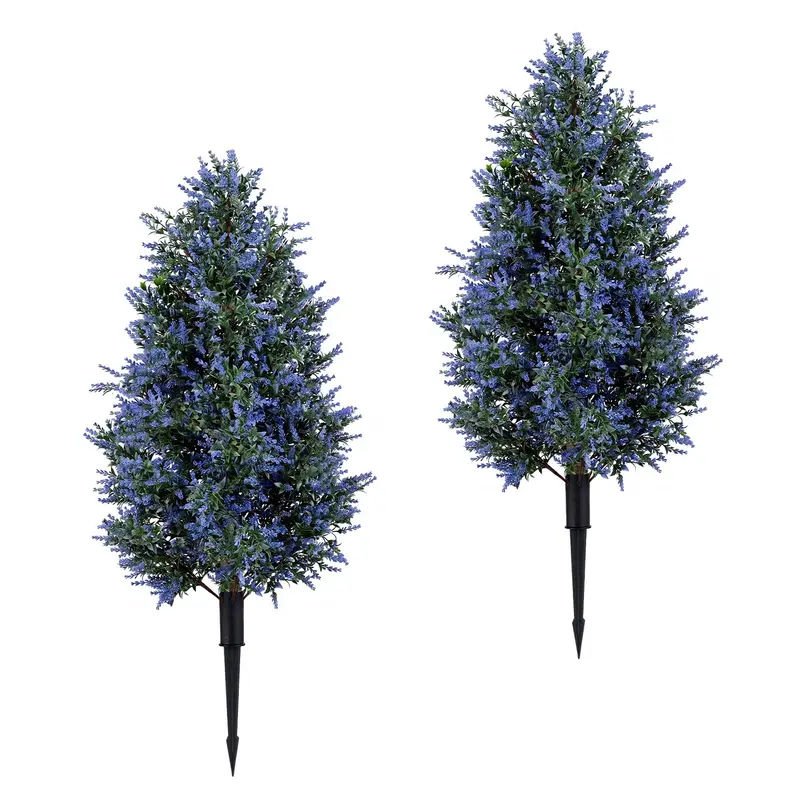 Set of Two Artificial Lavender Topiaries – 3.3-Foot Faux Floral Shrubs