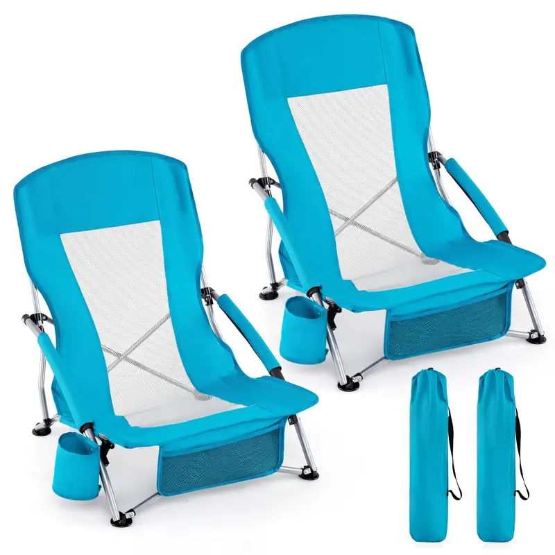 Set of Two Lightweight Folding Beach Chairs – Low-Profile Portable Camp Seating for Adults