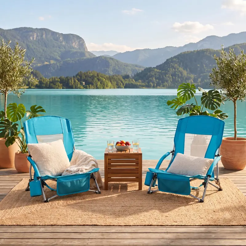 Set of Two Lightweight Folding Beach Chairs – Low-Profile Portable Camp Seating for Adults 2