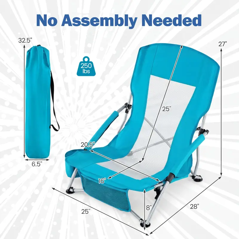 Set of Two Lightweight Folding Beach Chairs – Low-Profile Portable Camp Seating for Adults