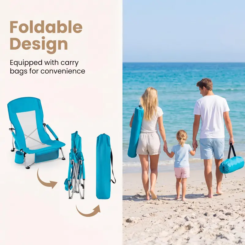 Set of Two Lightweight Folding Beach Chairs – Low-Profile Portable Camp Seating for Adults