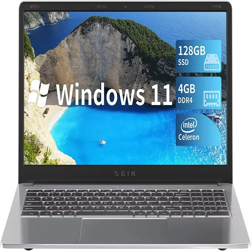 SGIN M15 15.6-Inch Laptop – Windows 11, Quad-Core Intel Celeron, 4GB RAM & 128GB SSD