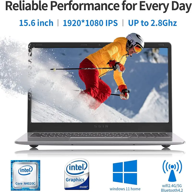 SGIN M15 15.6-Inch Laptop – Windows 11, Quad-Core Intel Celeron, 4GB RAM & 128GB SSD