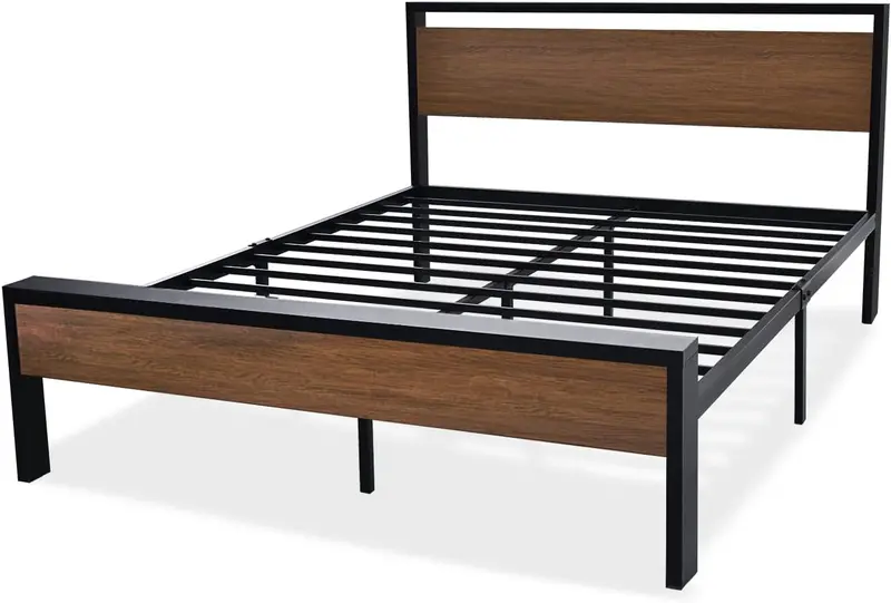 SHA CERLIN Queen Metal Platform Bed – 14" Height Frame with Solid Wood Headboard & Footboard 1