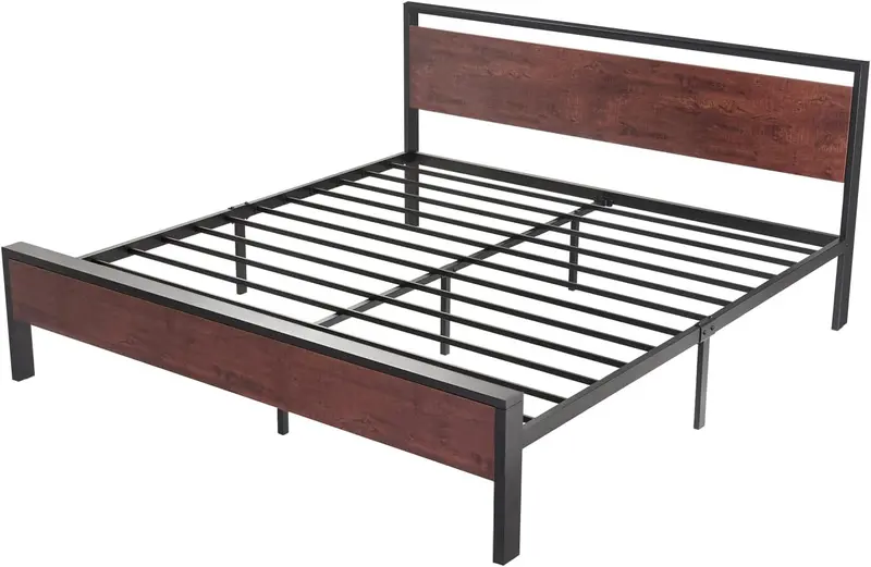 SHA CERLIN Queen Metal Platform Bed – 14" Height Frame with Solid Wood Headboard & Footboard