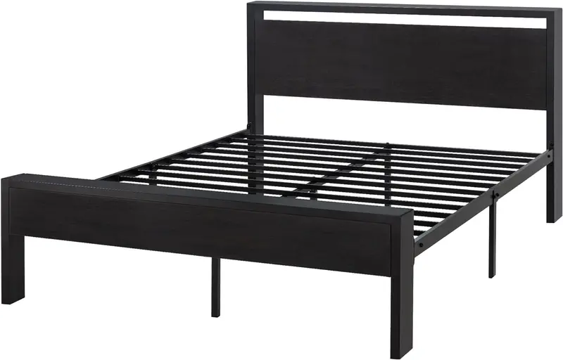 SHA CERLIN Queen Metal Platform Bed – 14" Height Frame with Solid Wood Headboard & Footboard