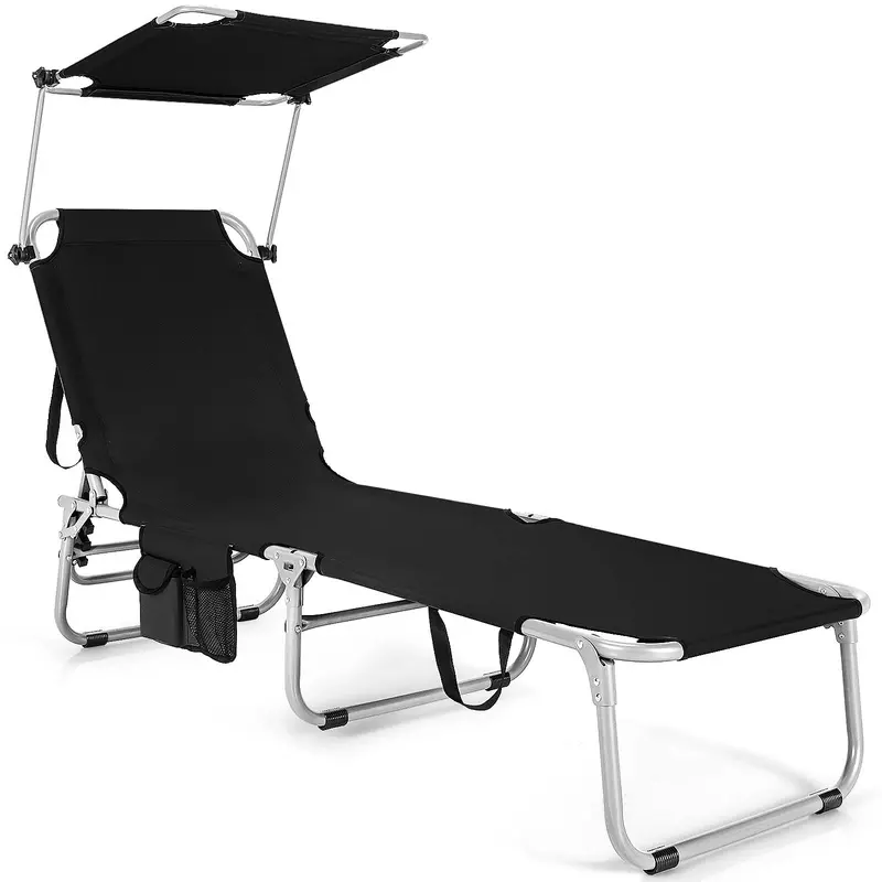 Shade-Canopy Lounge Chair with Convenient Storage Pocket – Portable Folding Design