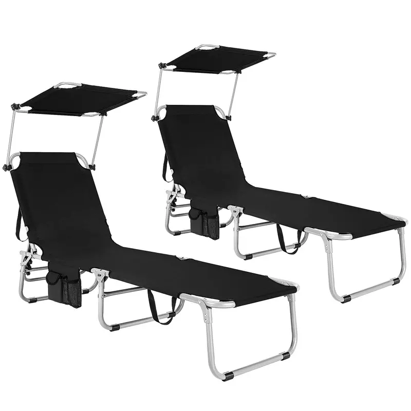 Shade-Canopy Lounge Chair with Convenient Storage Pocket – Portable Folding Design