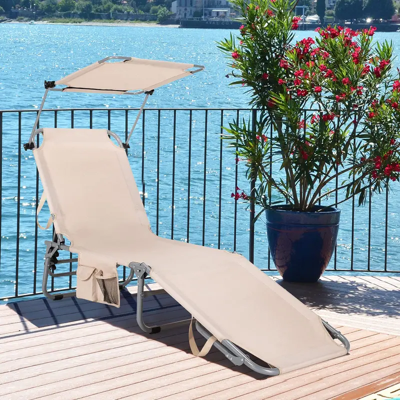 Shade-Canopy Lounge Chair with Convenient Storage Pocket – Portable Folding Design