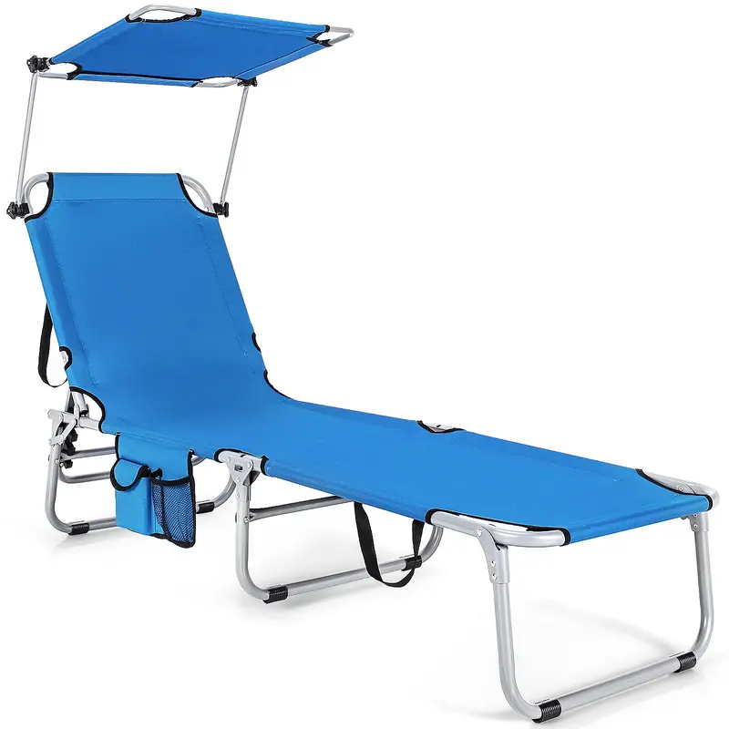 Shade-Canopy Lounge Chair with Convenient Storage Pocket – Portable Folding Design