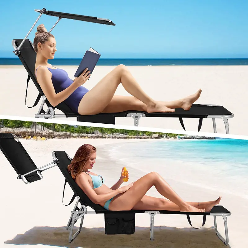 Shade-Canopy Lounge Chair with Convenient Storage Pocket – Portable Folding Design