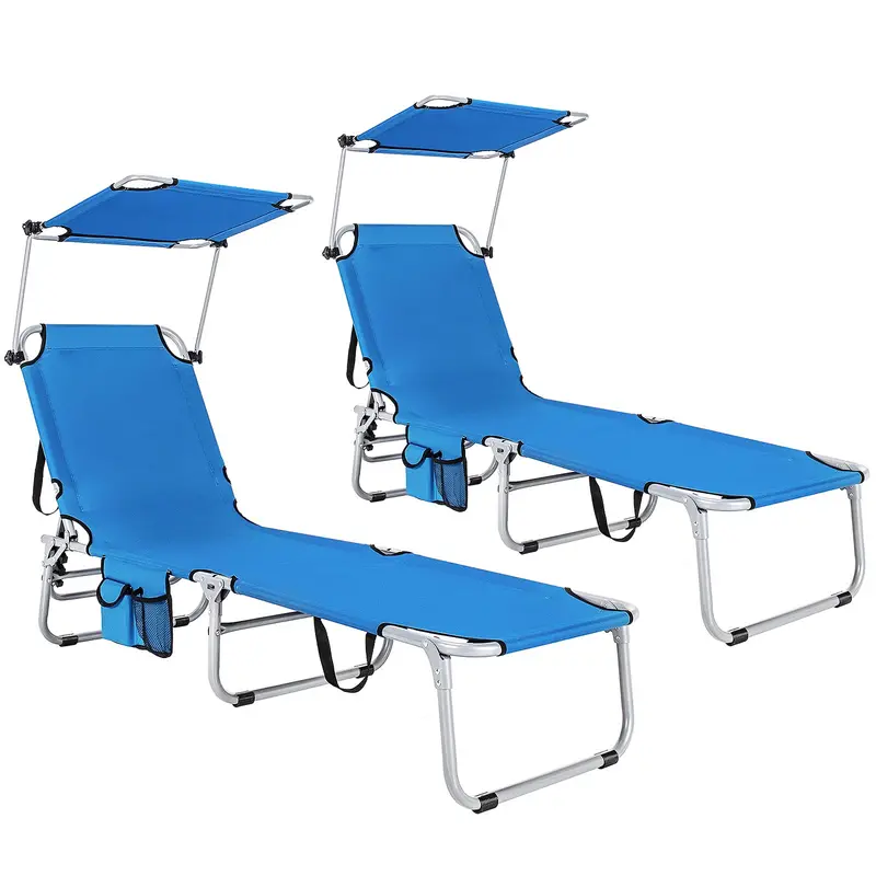 Shade-Canopy Lounge Chair with Convenient Storage Pocket – Portable Folding Design